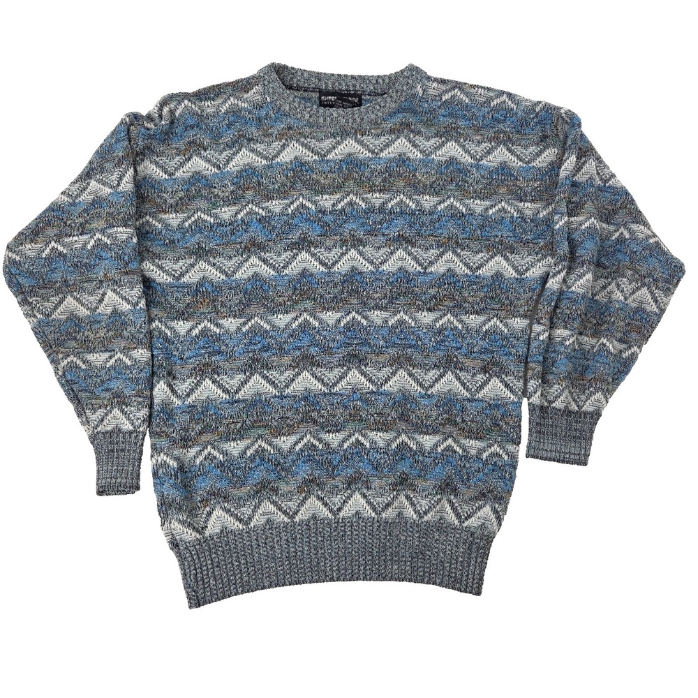 VTG 80s 90s Expressions International Men's Knit Sweater Sz Med Geometric